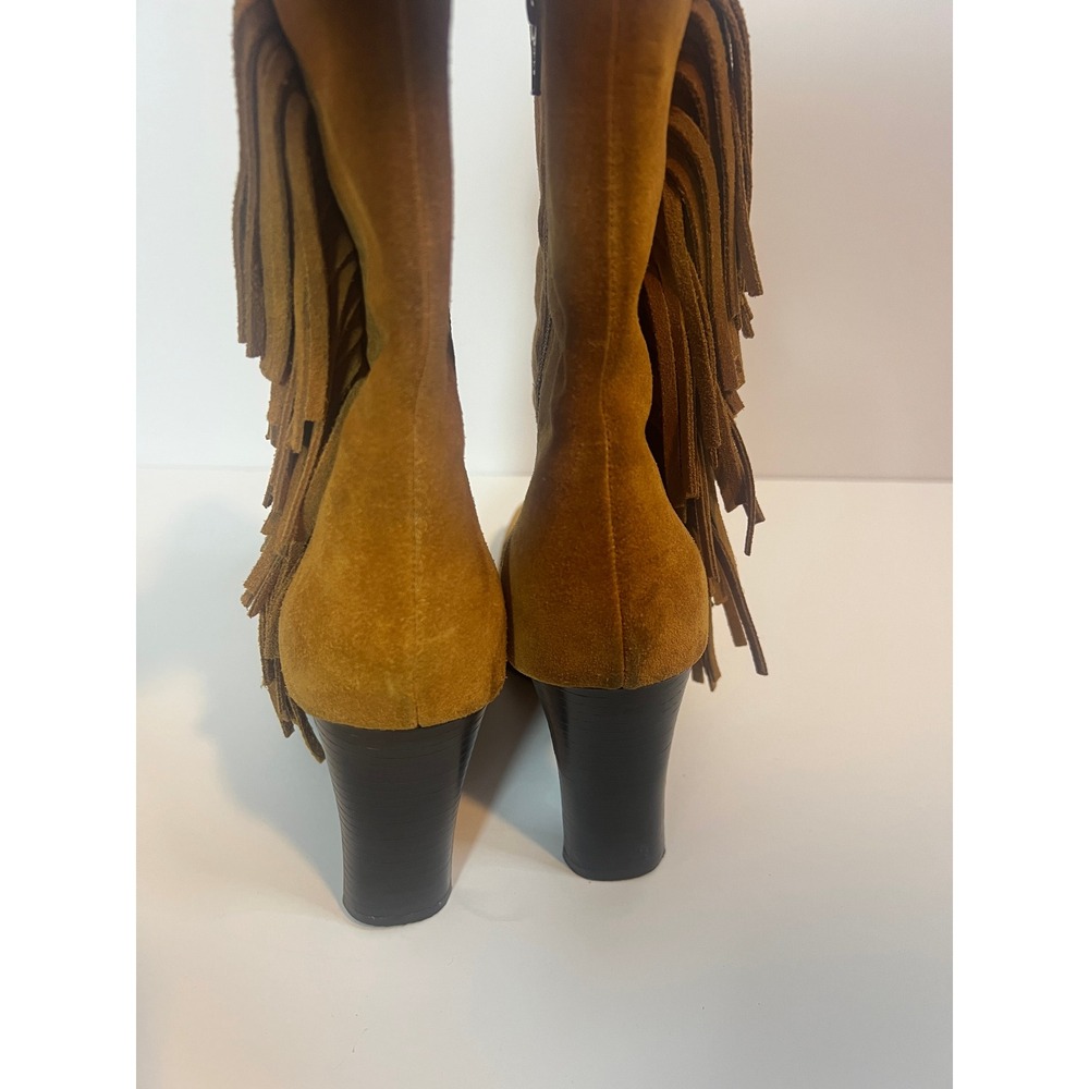 Predictions Leather Collection Tan Suede Fringe Square Toe Ankle Boots Womens 9 - Picture 4 of 7